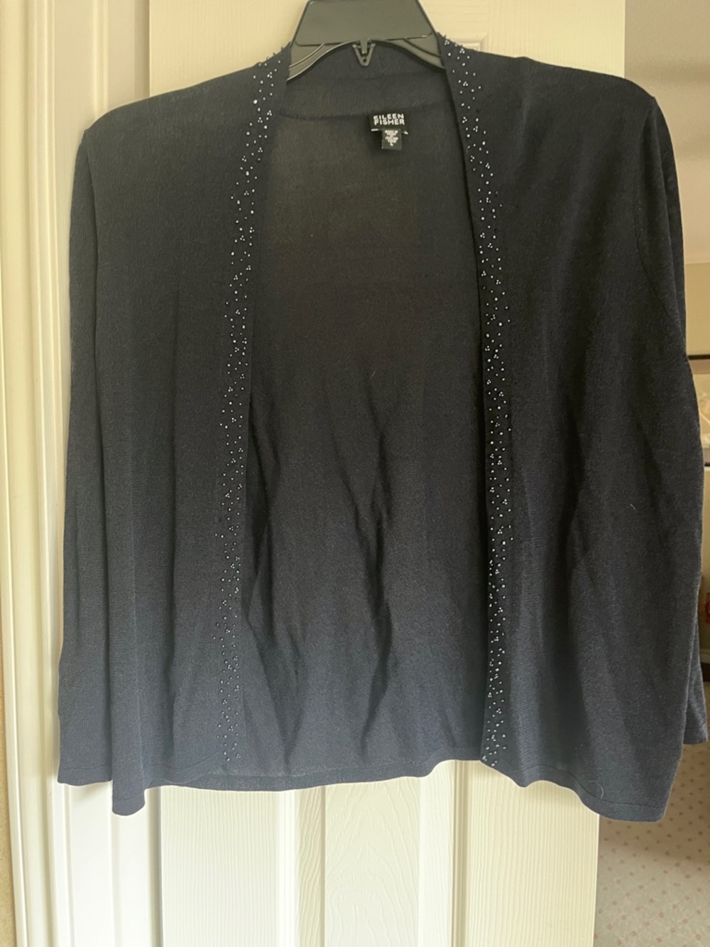 Eileen Fisher NavyOpen Cardigan with Sparkle Trim
